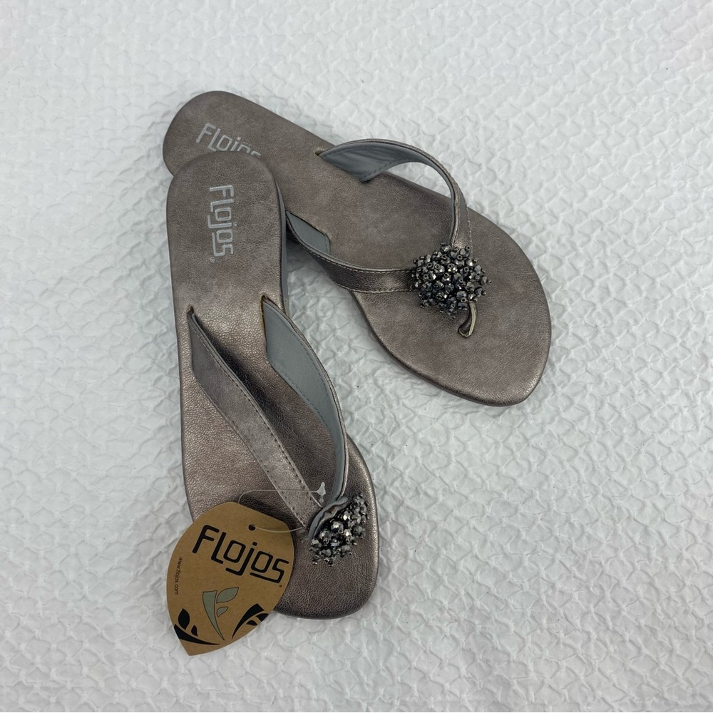 Flojos Silver Sandals with Beaded Detail NWT Size 8